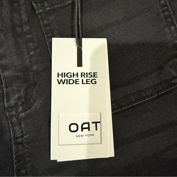 NWT! O.A.T Black Grey Wide Leg High Rise Jeans Raw Hem Pockets Women’s 28 US 6 - Picture 2 of 10